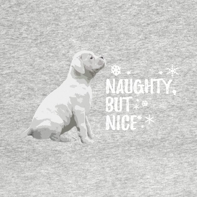 Naughty but Nice Christmas, White Boxer Dog by 3QuartersToday